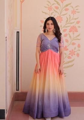 Lavender Embroidered Art Silk Gown