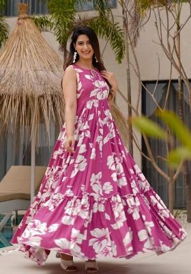 Pink Printed Rayon Gown