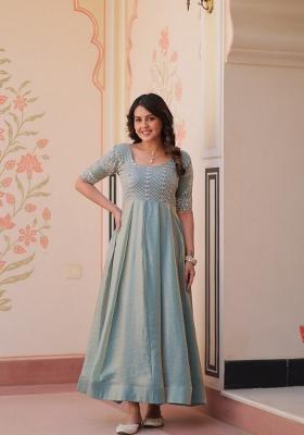 Sky Blue Embroidered Chiffon Gown