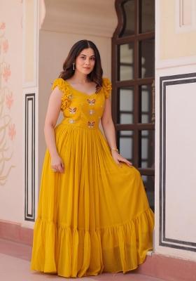 Yellow Embroidered Georgette Gown