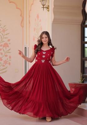 Maroon Embroidered Georgette Gown