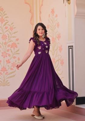 Purple Embroidered Georgette Gown
