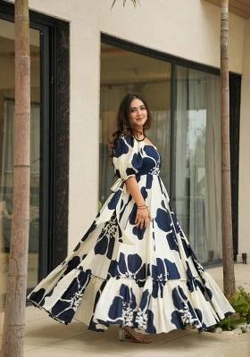 Blue Printed Cotton Gown
