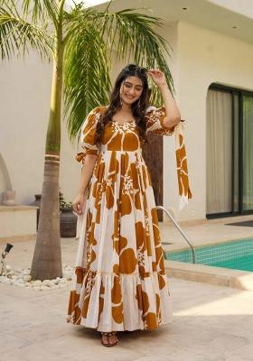 Mustard Yellow Printed Cotton Gown