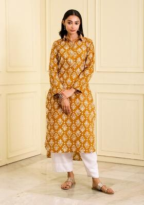 Mustard Yellow Hand Block Organic Cotton Kurta