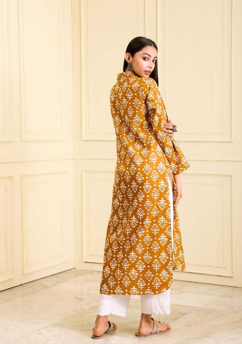 Mustard Yellow Hand Block Organic Cotton Kurta