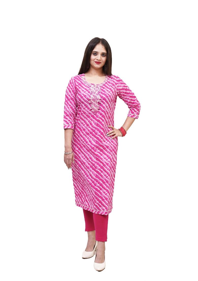 Pink  Leheriya Print  Cotton Kurta