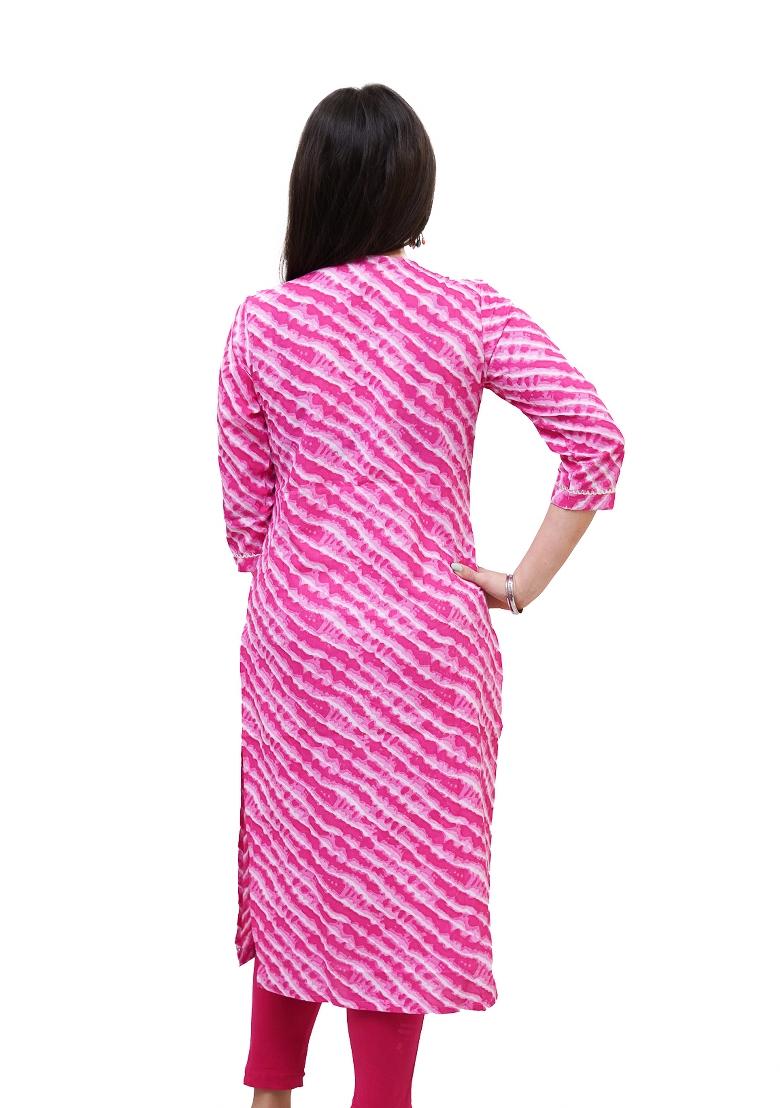 Pink  Leheriya Print  Cotton Kurta