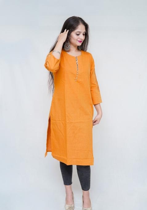 Mustard Yellow Solid Cotton Kurta