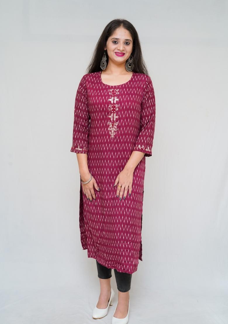 Maroon Discharge Print Cotton Kurta