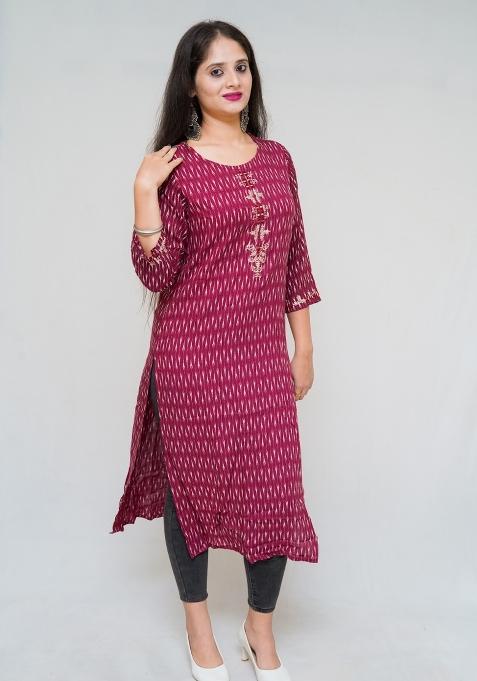 Maroon Discharge Print Cotton Kurta