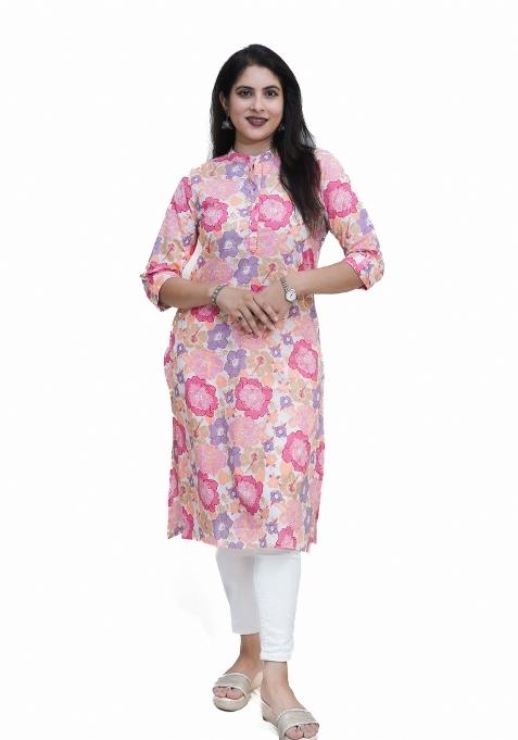 Multi Color Floral Motifs Cotton Kurta