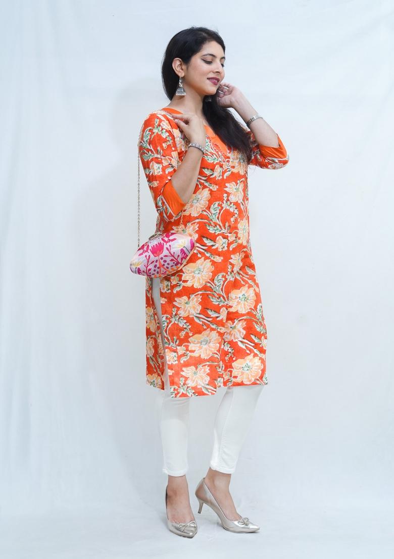 Multi Color Floral Motifs Cotton Kurta