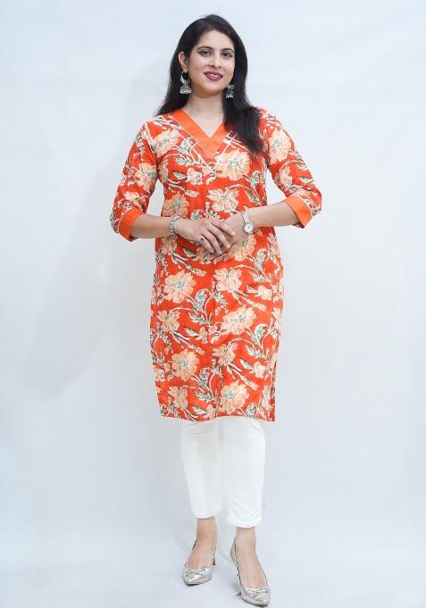 Multi Color Floral Motifs Cotton Kurta