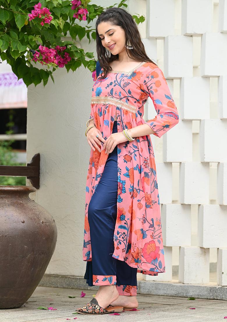 Brown Printed Georgette Kurti