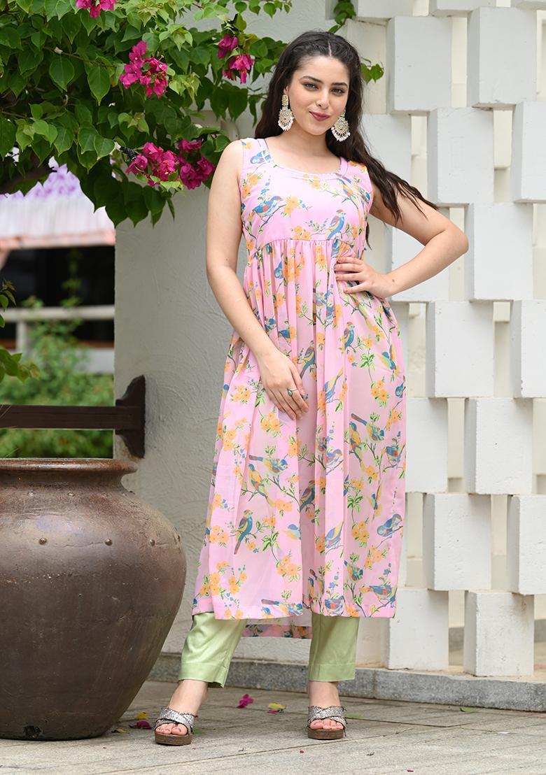 Light Pink Printed Georgette Kurti
