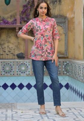 Pink embroidered Rayon Tops