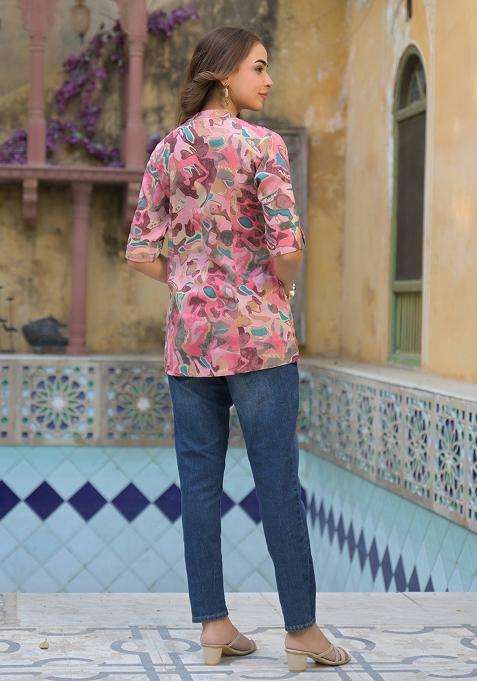 Pink embroidered Rayon Tops