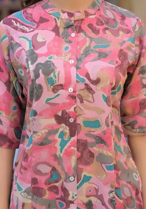 Pink embroidered Rayon Tops