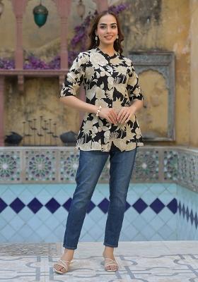 Black embroidered Rayon Tops