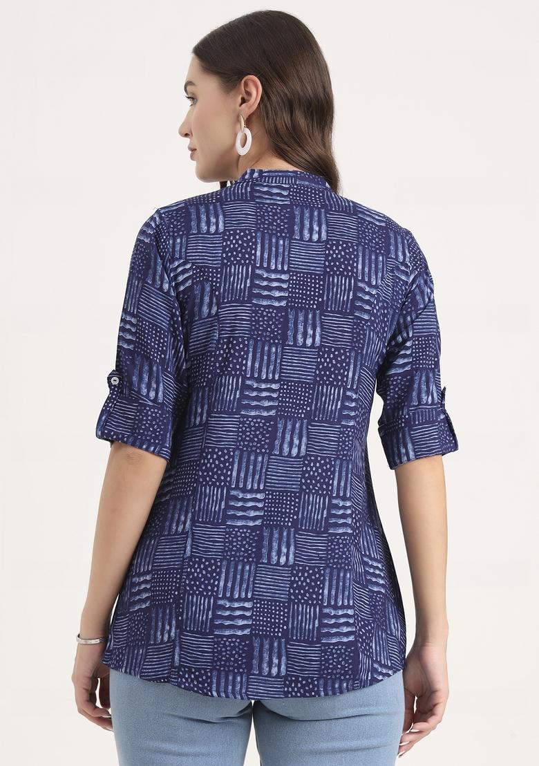Blue embroidered Rayon Tops