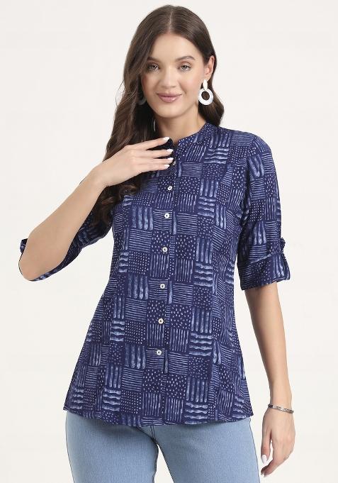 Blue embroidered Rayon Tops