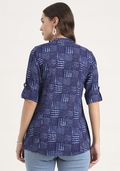 Blue embroidered Rayon Tops