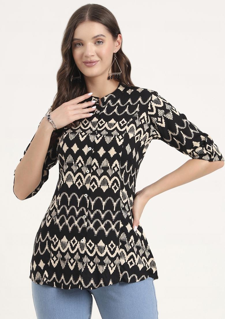 Black embroidered Rayon Tops