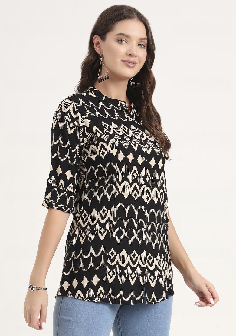 Black embroidered Rayon Tops