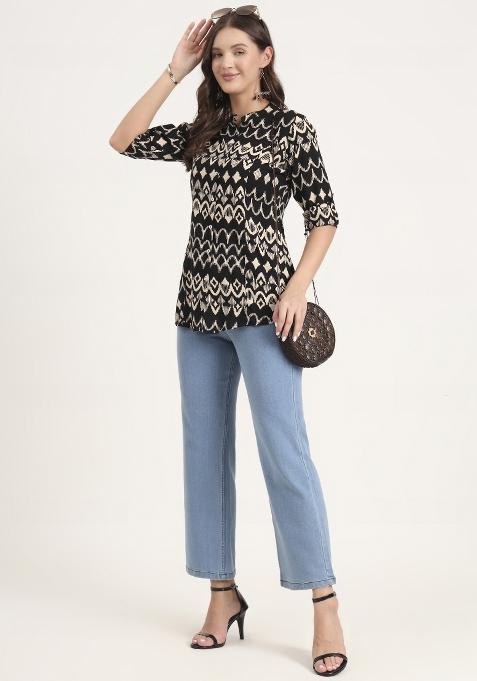 Black embroidered Rayon Tops