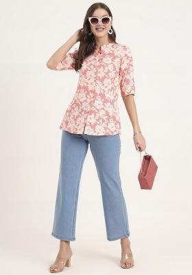 Pink embroidered Rayon Tops