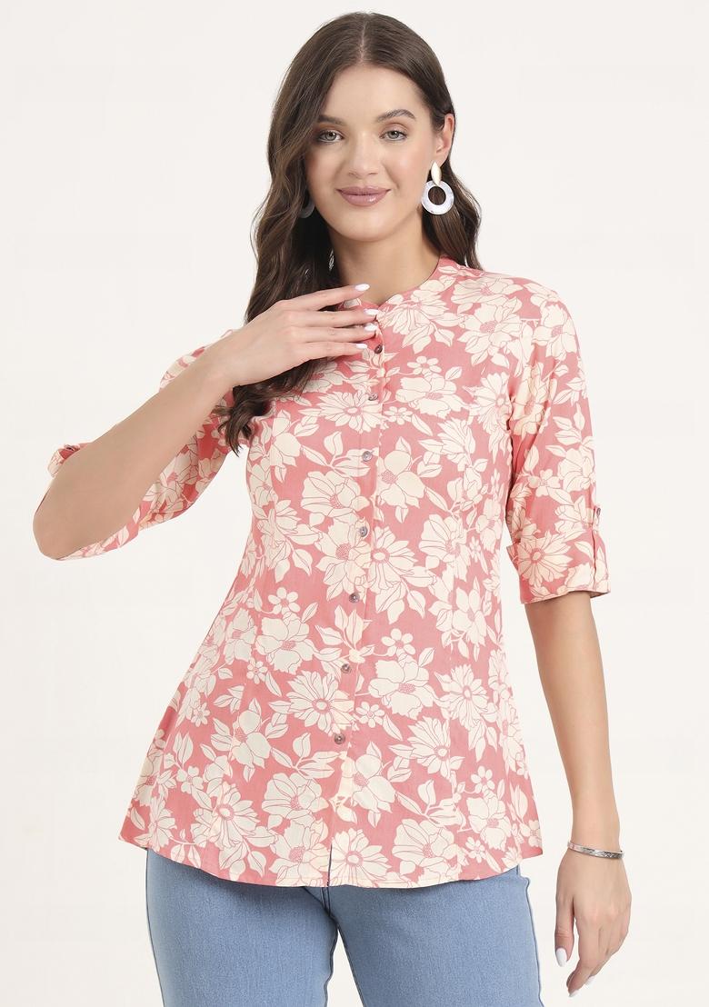 Pink embroidered Rayon Tops