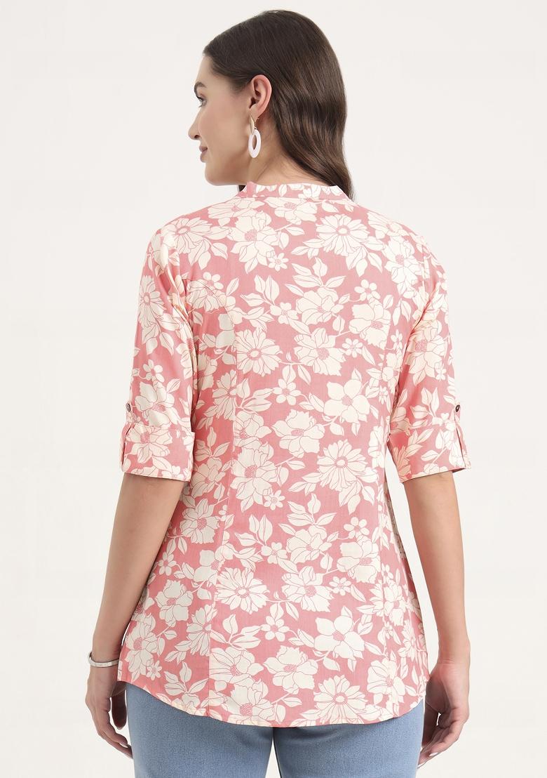 Pink embroidered Rayon Tops