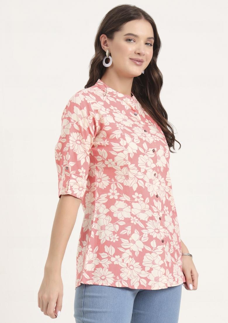 Pink embroidered Rayon Tops