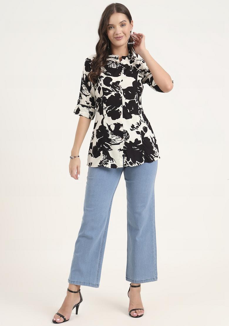 Black embroidered Rayon Tops