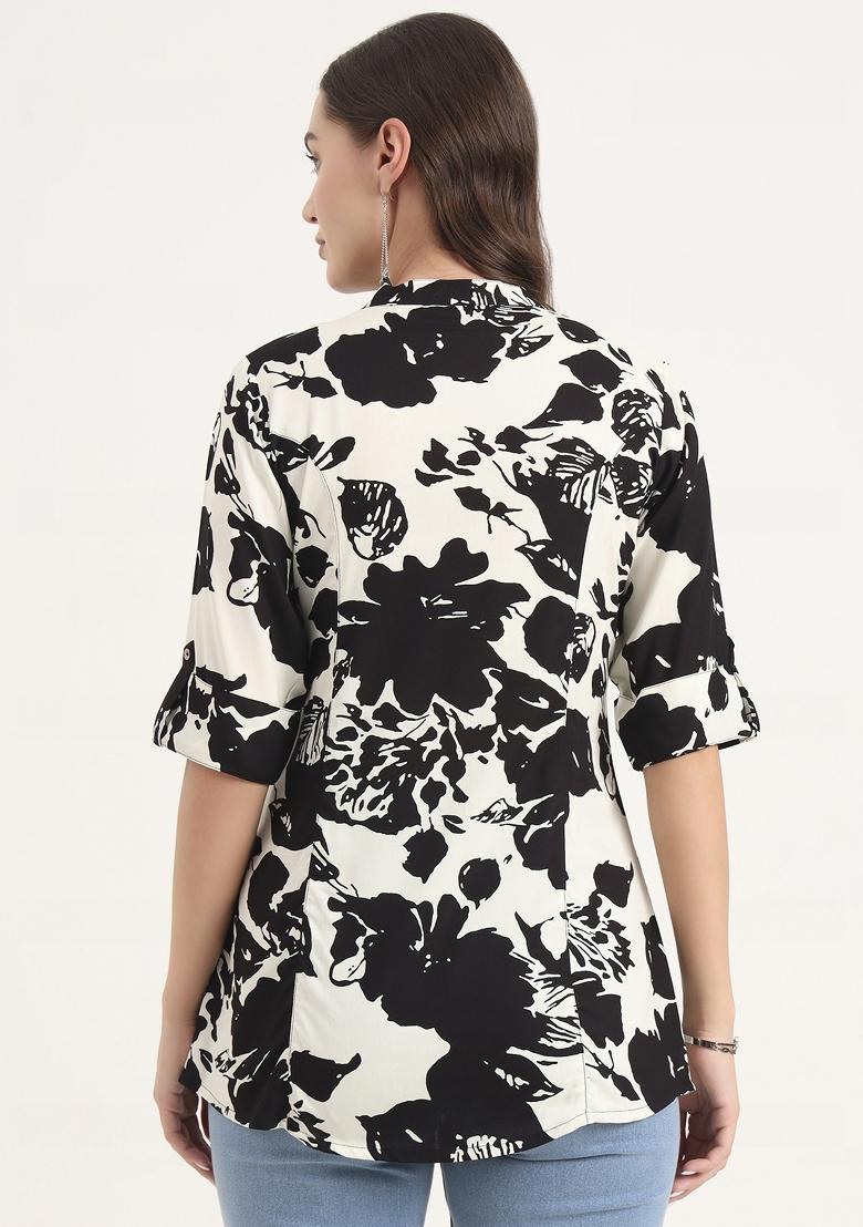 Black embroidered Rayon Tops