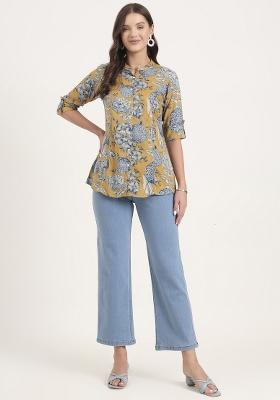 Mustard embroidered Rayon Tops