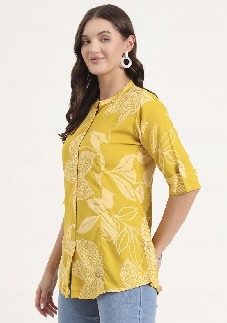 Mustard embroidered Rayon Tops