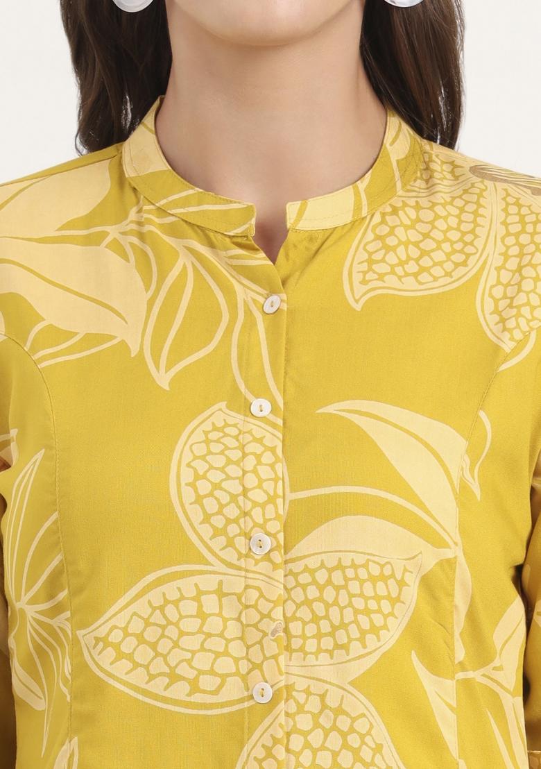 Mustard embroidered Rayon Tops