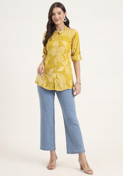 Mustard embroidered Rayon Tops