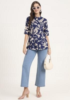 Blue embroidered Rayon Tops