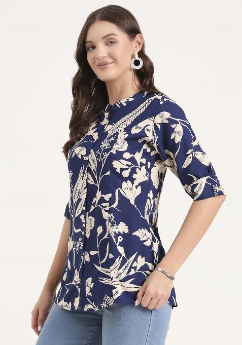Blue embroidered Rayon Tops