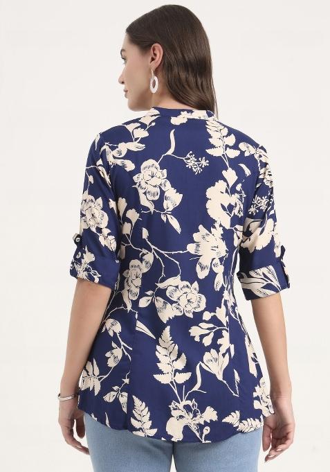 Blue embroidered Rayon Tops