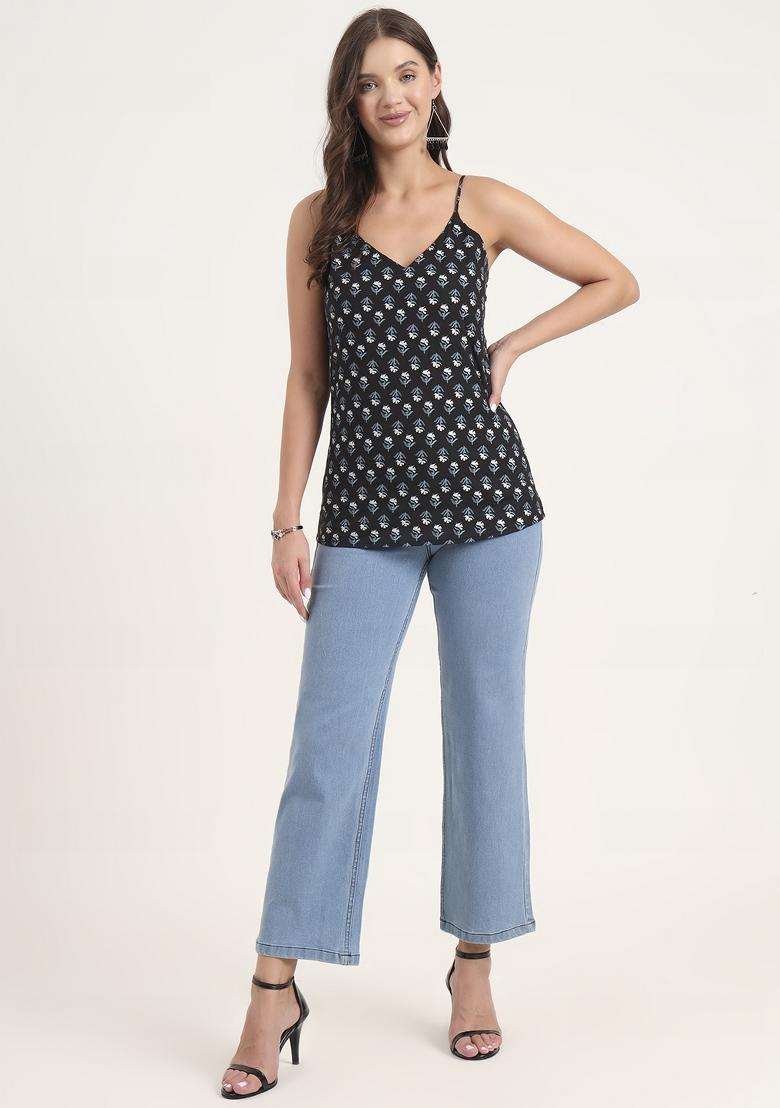 Black embroidered Cotton Tops