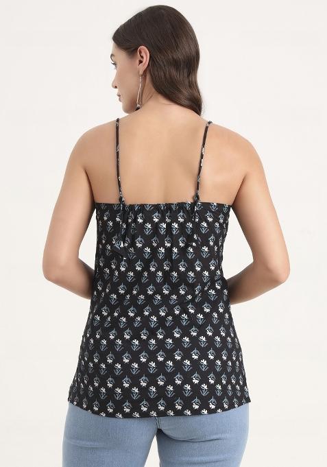 Black embroidered Cotton Tops