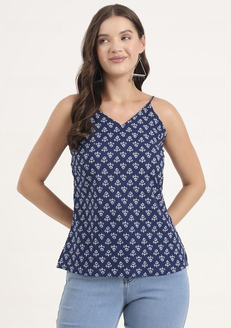 Indigo embroidered Cotton Tops