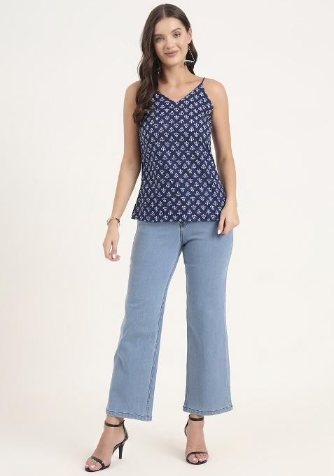 Indigo embroidered Cotton Tops