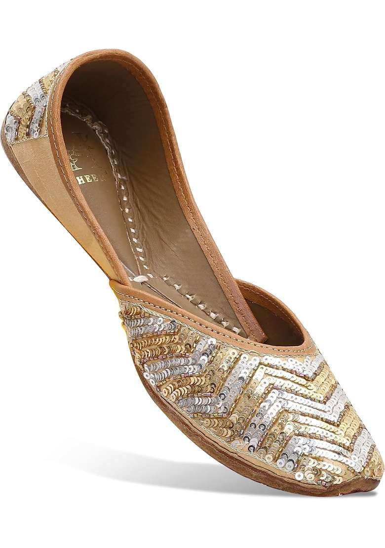 HEER Golden Handcrafted Ethnic Jutti for Women Stylish and Comfortable Footwear - Indya