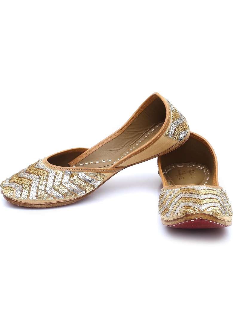 HEER Golden Handcrafted Ethnic Jutti for Women Stylish and Comfortable Footwear - Indya