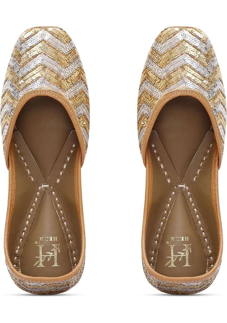 HEER Golden Handcrafted Ethnic Jutti for Women Stylish and Comfortable Footwear - Indya